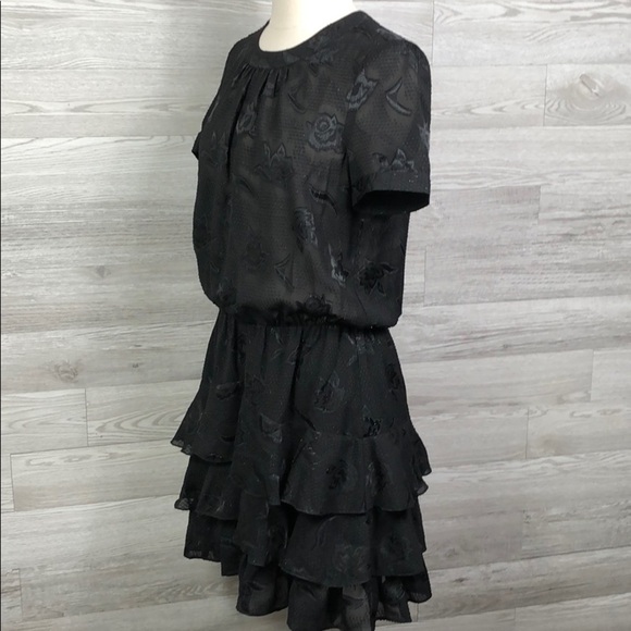 Cooper & Ella Phoebe Ruffled Black Dress Womens XS Short Sleeve Midi - Picture 7 of 16